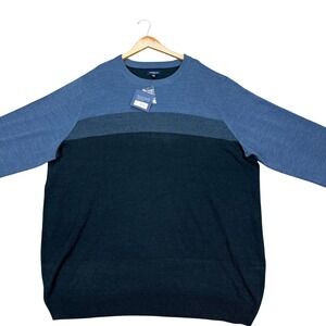 Croft Barrow Pullover Mens 3XB Blue Black Colorblock Long Sleeve Lightweight NEW
